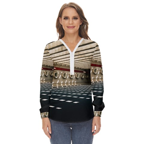 Dark Tunnels Within A Tunnel Zip Up Long Sleeve Blouse by artworkshop