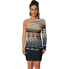 Dark Tunnels Within A Tunnel Long Sleeve One Shoulder Mini Dress