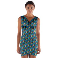 Evita Pop Art Style Graphic Motif Pattern Wrap Front Bodycon Dress