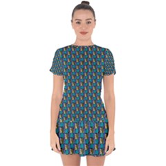 Evita Pop Art Style Graphic Motif Pattern Drop Hem Mini Chiffon Dress by dflcprintsclothing