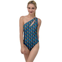 Evita Pop Art Style Graphic Motif Pattern To One Side Swimsuit