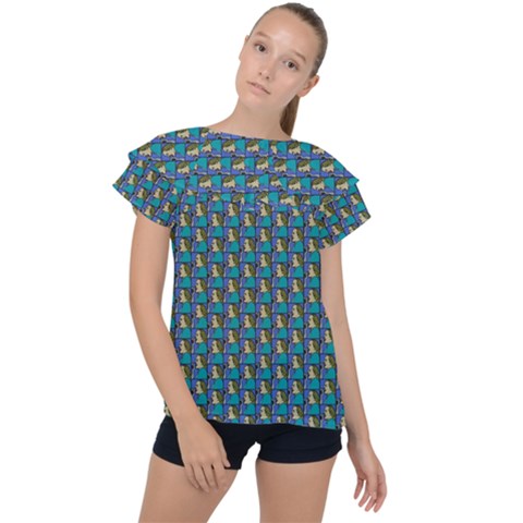 Evita Pop Art Style Graphic Motif Pattern Ruffle Collar Chiffon Blouse by dflcprintsclothing