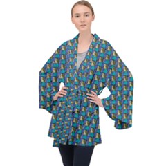 Evita Pop Art Style Graphic Motif Pattern Long Sleeve Velvet Kimono  by dflcprintsclothing