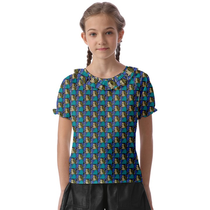 Evita Pop Art Style Graphic Motif Pattern Kids  Frill Chiffon Blouse