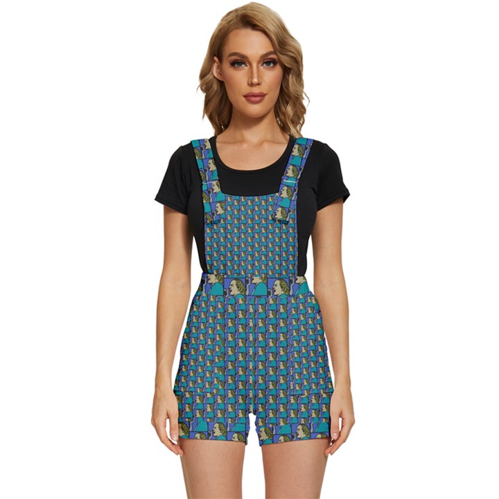 Evita Pop Art Style Graphic Motif Pattern Short Overalls