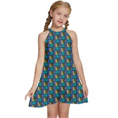 Evita Pop Art Style Graphic Motif Pattern Kids  Halter Collar Waist Tie Chiffon Dress by dflcprintsclothing