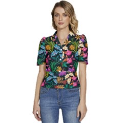 4826659 Floral Print  Puffed Short Sleeve Button Up Jacket