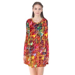 Design Art Pattern Long Sleeve V-neck Flare Dress by artworkshop