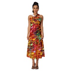 Design Art Pattern Sleeveless Cross Front Cocktail Midi Chiffon Dress by artworkshop