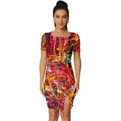 Design Art Pattern Fitted Knot Split End Bodycon Dress by artworkshop