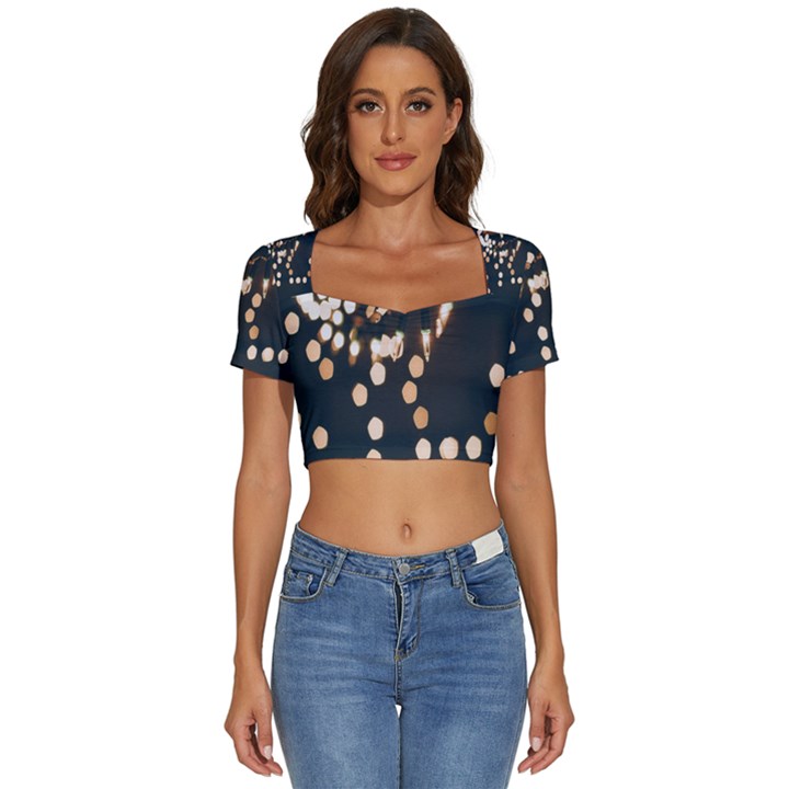 Design Decoration Wallpaper Short Sleeve Square Neckline Crop Top 