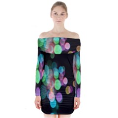 Design Microbiology Wallpaper Long Sleeve Off Shoulder Dress by artworkshop