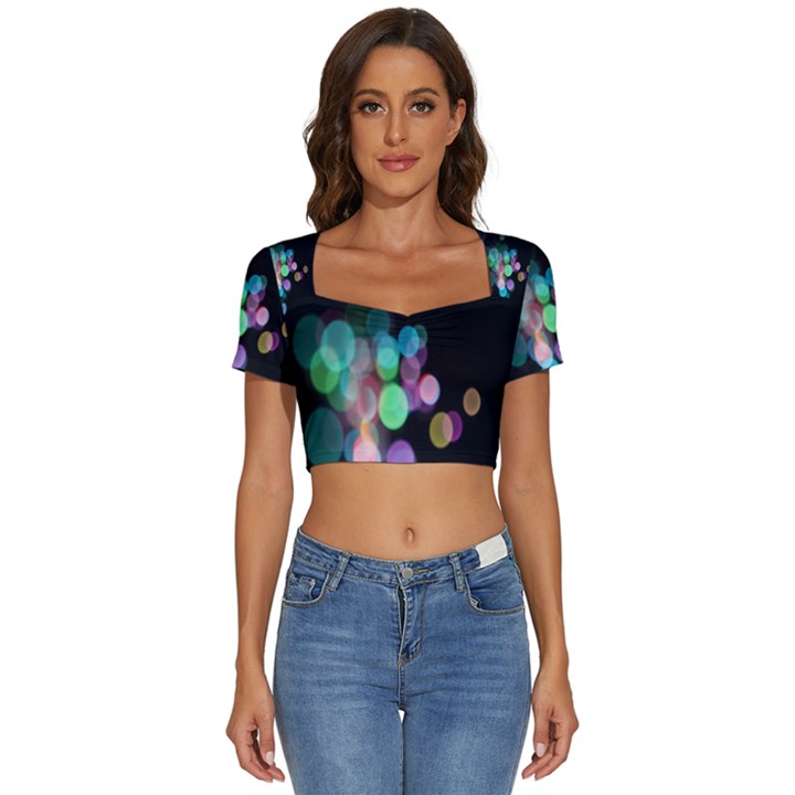 Design Microbiology Wallpaper Short Sleeve Square Neckline Crop Top 