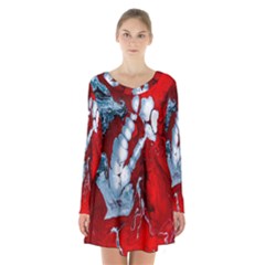 Design Pattern Decoration Long Sleeve Velvet V-neck Dress by artworkshop