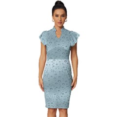 Design Pattern Texture Vintage Frill Sleeve V-neck Bodycon Dress