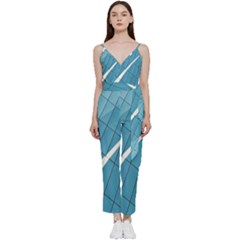 Design Texture V-neck Spaghetti Strap Tie Front Jumpsuit by artworkshop