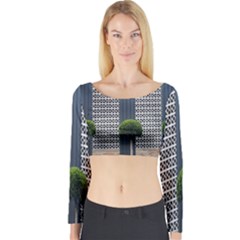 Exterior Building Pattern Long Sleeve Crop Top by artworkshop