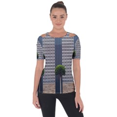 Exterior Building Pattern Shoulder Cut Out Short Sleeve Top by artworkshop