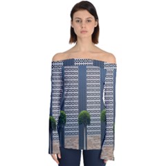 Exterior Building Pattern Off Shoulder Long Sleeve Top by artworkshop