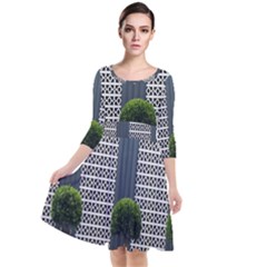 Exterior Building Pattern Quarter Sleeve Waist Band Dress by artworkshop