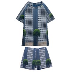 Exterior Building Pattern Kids  Swim Tee And Shorts Set by artworkshop