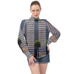 Exterior Building Pattern High Neck Long Sleeve Chiffon Top by artworkshop