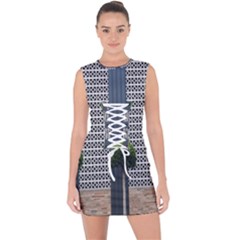 Exterior Building Pattern Lace Up Front Bodycon Dress by artworkshop