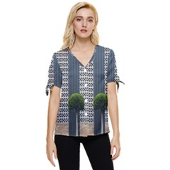 Exterior Building Pattern Bow Sleeve Button Up Top by artworkshop