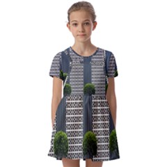 Exterior Building Pattern Kids  Short Sleeve Pinafore Style Dress by artworkshop