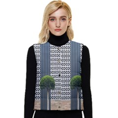 Exterior Building Pattern Women s Short Button Up Puffer Vest by artworkshop