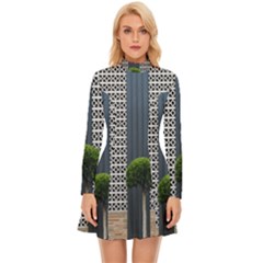 Exterior Building Pattern Long Sleeve Velour Longline Dress by artworkshop