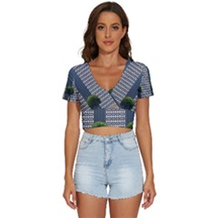 Exterior Building Pattern V-neck Crop Top by artworkshop