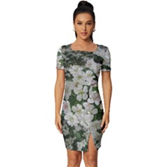 Exterior Building Pattern Fitted Knot Split End Bodycon Dress