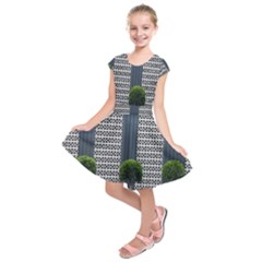 Exterior-building-pattern Kids  Short Sleeve Dress by artworkshop