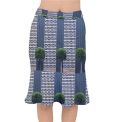 Exterior-building-pattern Short Mermaid Skirt by artworkshop