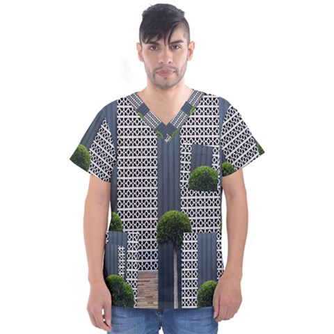 Exterior-building-pattern Men s V-neck Scrub Top by artworkshop