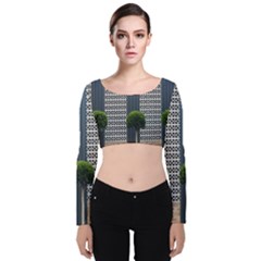 Exterior-building-pattern Velvet Long Sleeve Crop Top by artworkshop