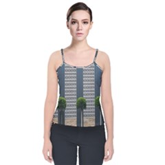 Exterior-building-pattern Velvet Spaghetti Strap Top