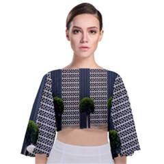 Exterior-building-pattern Tie Back Butterfly Sleeve Chiffon Top by artworkshop