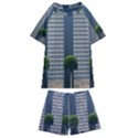 Exterior-building-pattern Kids  Swim Tee and Shorts Set View1