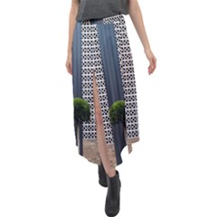 Exterior-building-pattern Velour Split Maxi Skirt by artworkshop