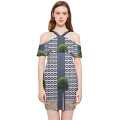 Exterior-building-pattern Shoulder Frill Bodycon Summer Dress by artworkshop