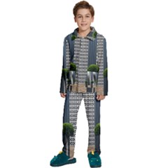 Exterior-building-pattern Kids  Long Sleeve Velvet Pajamas Set by artworkshop