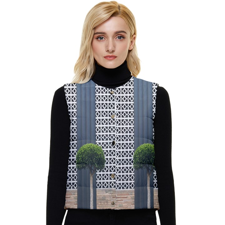 Exterior-building-pattern Women s Short Button Up Puffer Vest