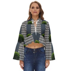 Exterior-building-pattern Boho Long Bell Sleeve Top by artworkshop