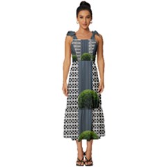 Exterior-building-pattern Tie-strap Tiered Midi Chiffon Dress by artworkshop