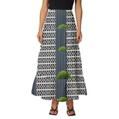 Exterior-building-pattern Tiered Ruffle Maxi Skirt by artworkshop