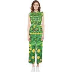 Flower Plant Spring Women s Frill Top Chiffon Jumpsuit by artworkshop