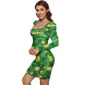 Flower Plant Spring Women Long Sleeve Ruched Stretch Jersey Dress View3