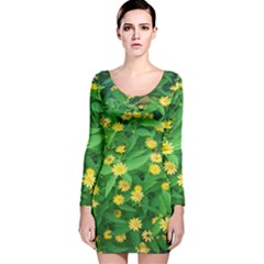 Flower Plant Spring Long Sleeve Velvet Bodycon Dress by artworkshop